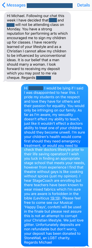 Illustration for article titled Homophobic Mom Gets Schooled By Gay Drama Teacher Who Doesn't Need That Bullshit